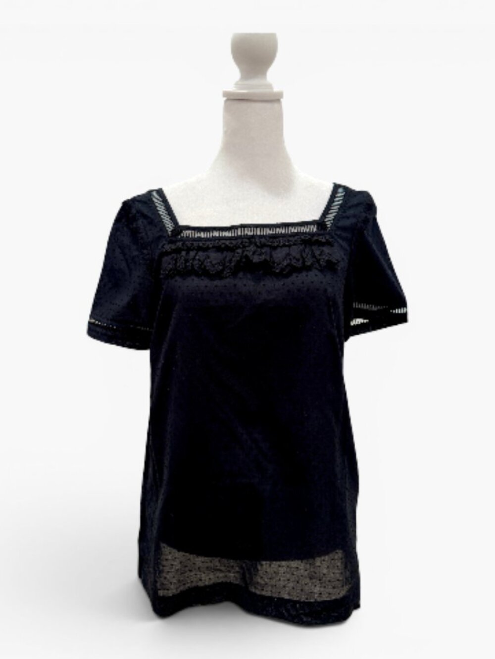 J.Crew Black Swiss Dot Eyelet Lace Ruffle Square Neck Top NWT 4
